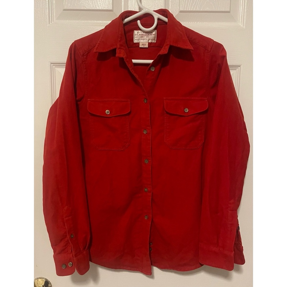 Filson Women’s Moleskin Shirt Burnt Orange Red Button Down 100% Cotton Size S